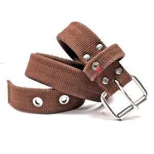 Work Belt Heavy Duty Canvas Single Grommet Roller Buckle Mens XL Brown Silver